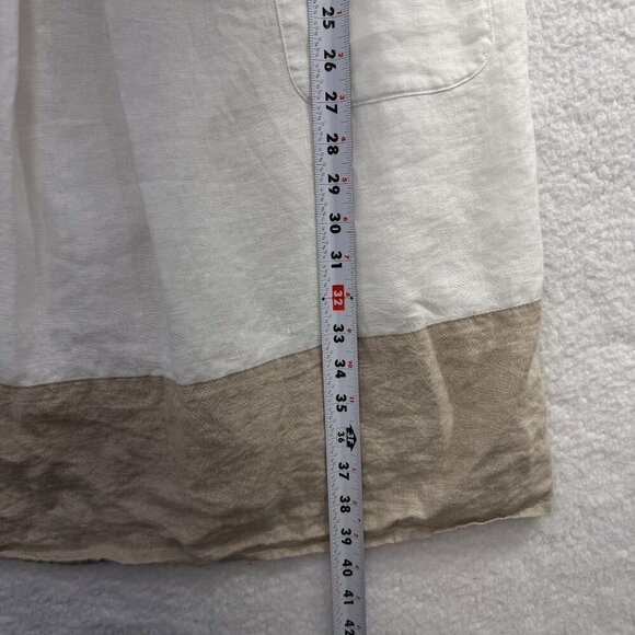 J.Jill Love Linen Sleeveless Dress Pockets Cream Tan Border Beachy Coastal Sz M - Picture 11 of 12